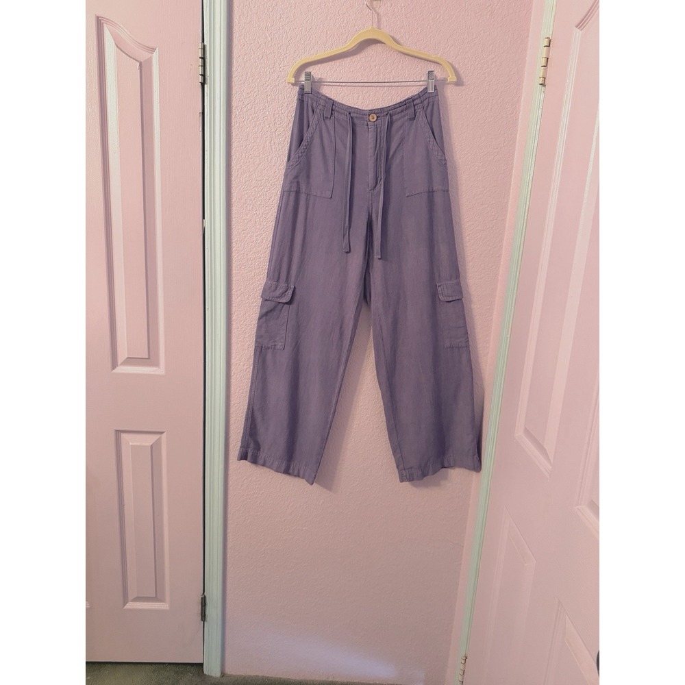 Sincerely Jules Cargo Pants Womens M Linen Blend Purple Coastal Boho Resort 90s
